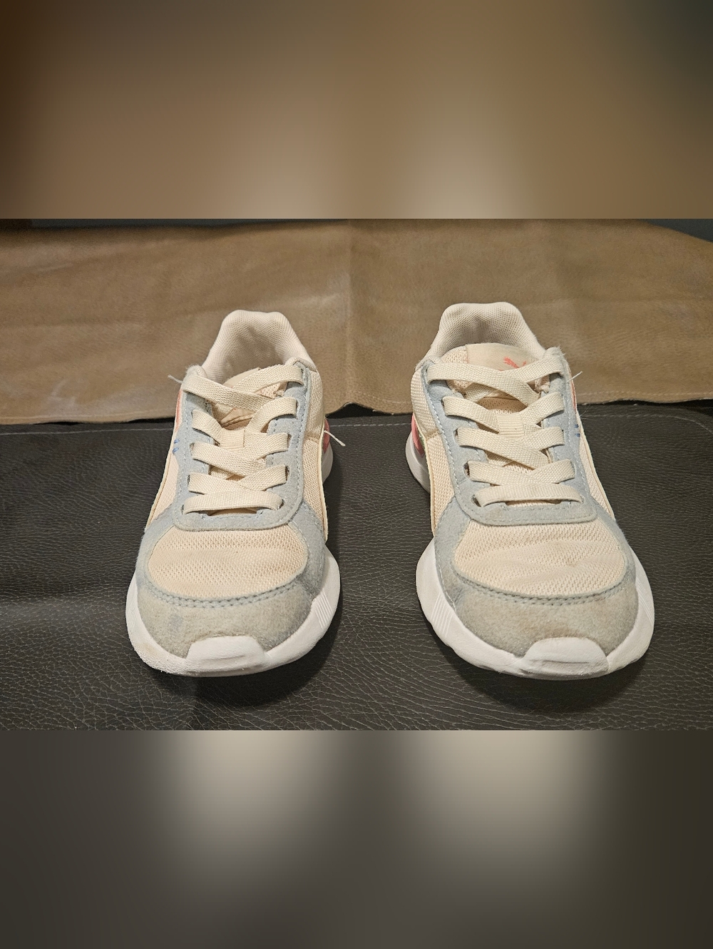 PUMA Girls' Pastel Retro Runner Sneakers - Cream/Pink/Green Size 13 - Picture 2 of 5